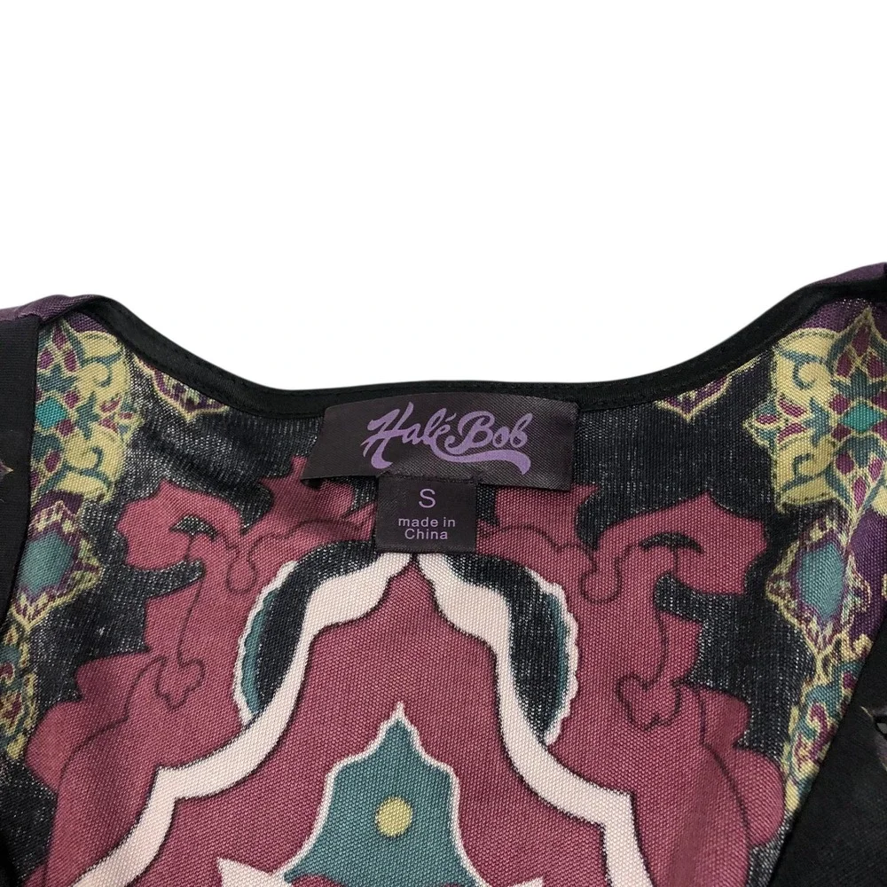 Hale Bob Beaded V-Neck Multicolor Paisley Print Mini Dress Size S Y2K Boho - Picture 8 of 8